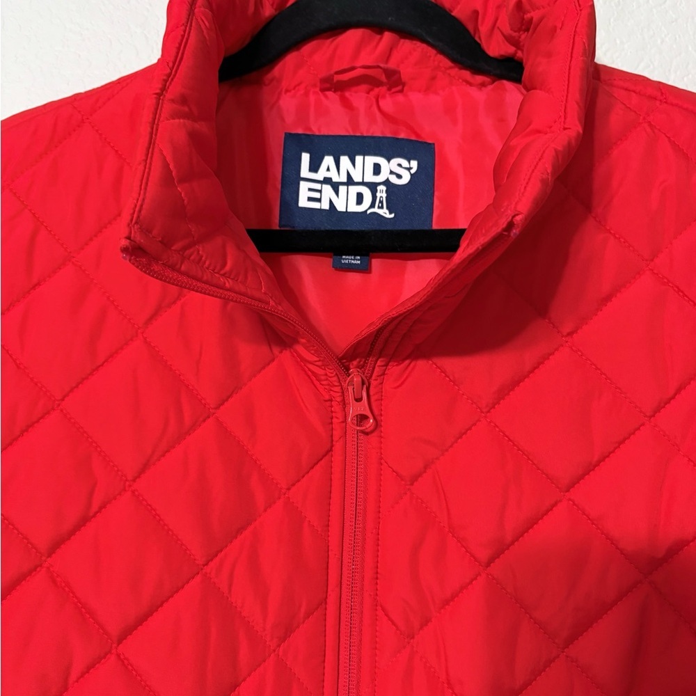 Lands' End Women's Vibrant Red Diamond Quilted Vest Puffer Pockets Stand Collar - Picture 6 of 12